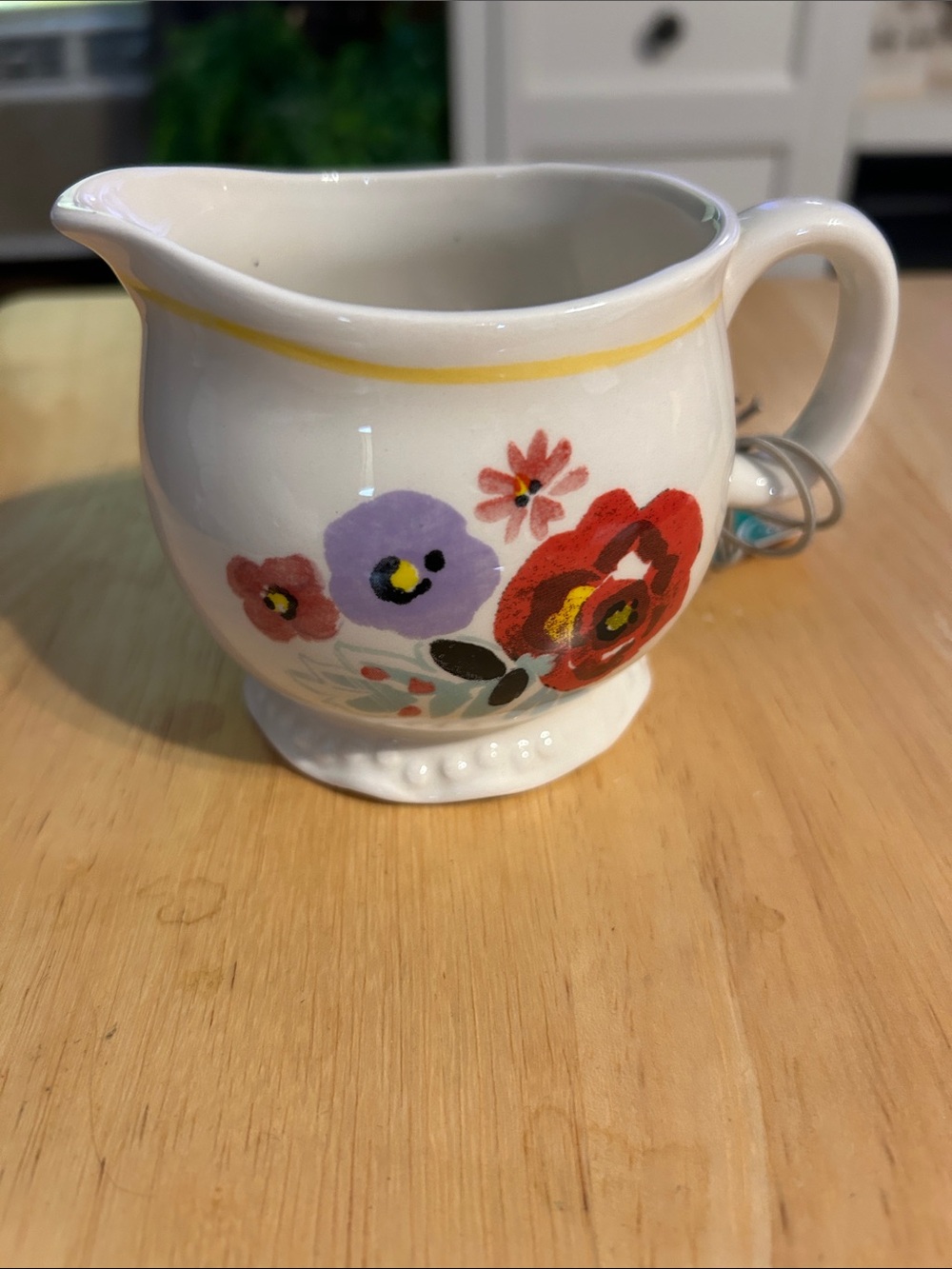 The Pioneer Woman White Ceramic Creamer with Red, Purple & Yellow Floral Design